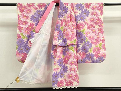 平和屋着物[]七五三　女の子　３歳　祝着　三つ身　長襦袢セット　舞花文　洗える着物　CAAT6175ze