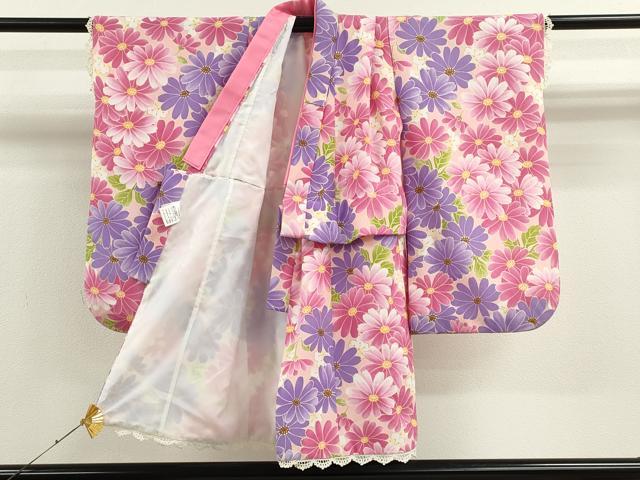 平和屋着物[]七五三　女の子　３歳　祝着　三つ身　長襦袢セット　舞花文　洗える着物　CAAT6175ze