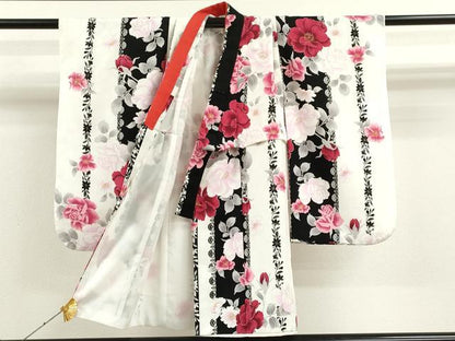 平和屋着物[]七五三　女の子　３歳　祝着　三つ身　長襦袢セット　草花文　金彩　洗える着物　CAAT6176ze