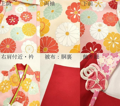 平和屋着物[]七五三　女の子　３歳　祝着　三つ身　長襦袢・被布セット　舞花文　金彩　洗える着物　CAAT6184ze