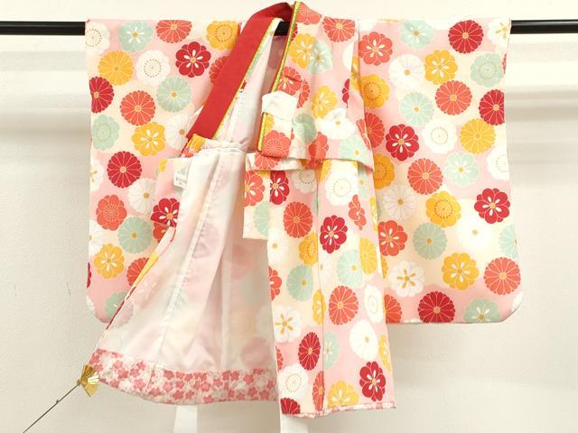 平和屋着物[]七五三　女の子　３歳　祝着　三つ身　長襦袢・被布セット　舞花文　金彩　洗える着物　CAAT6184ze