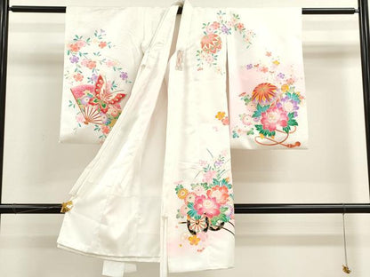 平和屋着物[]お宮参り　女の子　祝着　産着　初着　のしめ　花車舞蝶文　暈し染め　金彩　洗える着物　CAAT6195ze