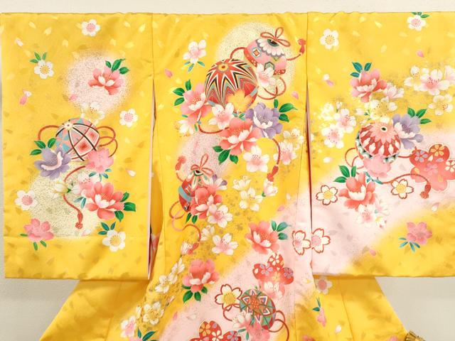 平和屋着物[]お宮参り　女の子　祝着　産着　初着　のしめ　鞠草花文　金彩　洗える着物　CAAT6197ze