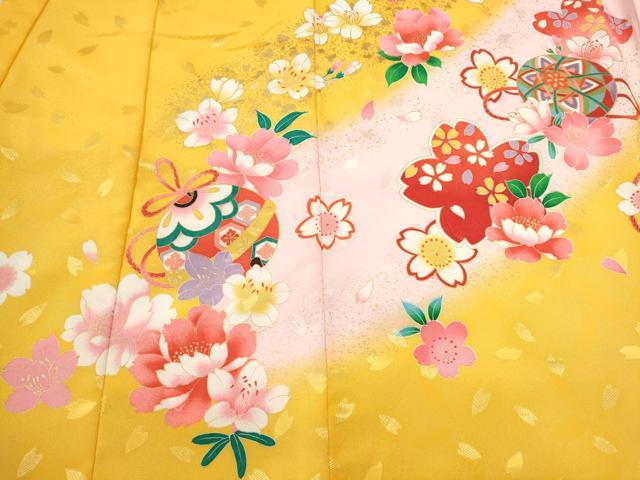 平和屋着物[]お宮参り　女の子　祝着　産着　初着　のしめ　鞠草花文　金彩　洗える着物　CAAT6197ze