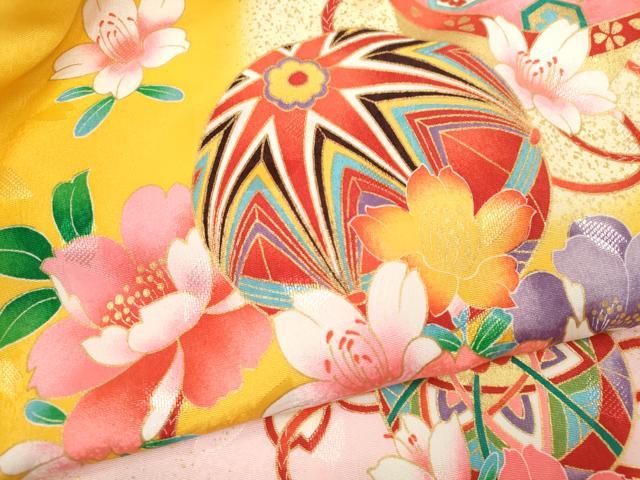 平和屋着物[]お宮参り　女の子　祝着　産着　初着　のしめ　鞠草花文　金彩　洗える着物　CAAT6197ze