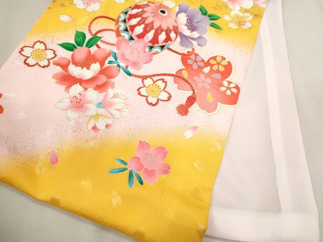 平和屋着物[]お宮参り　女の子　祝着　産着　初着　のしめ　鞠草花文　金彩　洗える着物　CAAT6197ze