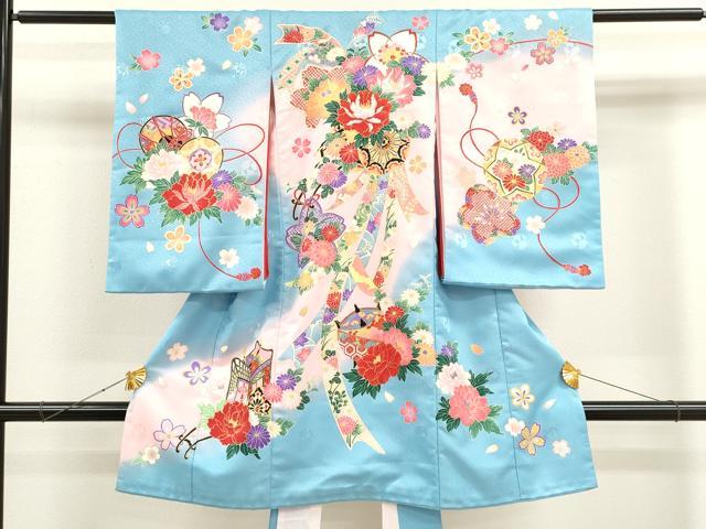 平和屋着物[]お宮参り　女の子　祝着　産着　初着　のしめ　花車吉祥文　金彩　洗える着物　CAAT6199ze