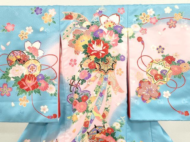 平和屋着物[]お宮参り　女の子　祝着　産着　初着　のしめ　花車吉祥文　金彩　洗える着物　CAAT6199ze