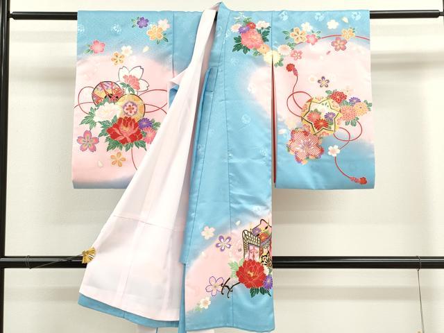 平和屋着物[]お宮参り　女の子　祝着　産着　初着　のしめ　花車吉祥文　金彩　洗える着物　CAAT6199ze