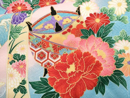 平和屋着物[]お宮参り　女の子　祝着　産着　初着　のしめ　花車吉祥文　金彩　洗える着物　CAAT6199ze