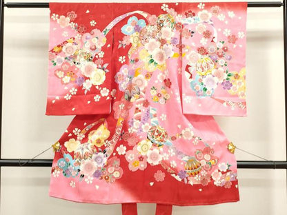 平和屋着物[]お宮参り　女の子　祝着　産着　初着　のしめ　鞠草花文　暈し染め　金彩　逸品　CAAT6218ze