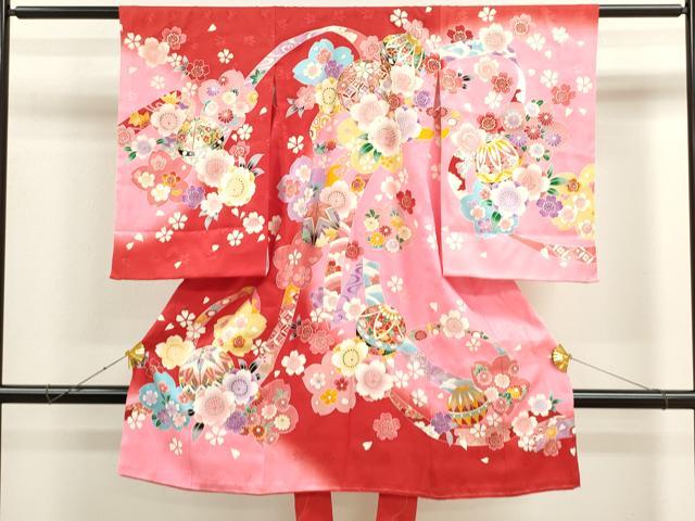 平和屋着物[]お宮参り　女の子　祝着　産着　初着　のしめ　鞠草花文　暈し染め　金彩　逸品　CAAT6218ze