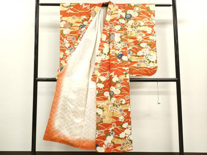 平和屋着物∵女の子 十三参り 子供 祝着 駒刺繍 エ霞花車文 金彩 逸品 CAAT6233ze