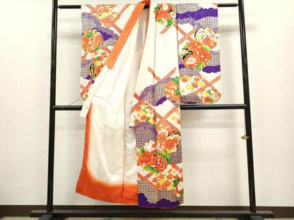 平和屋着物∵女の子 十三参り 子供 祝着 雲取り吉祥草花文 金彩 逸品 CAAT6239ze