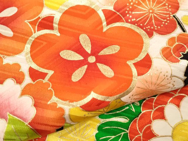 平和屋着物∵女の子 十三参り 子供 祝着 雲取り吉祥草花文 金彩 逸品 CAAT6239ze