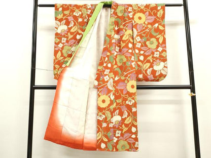 平和屋着物[]七五三　女の子　７歳　祝着　四つ身　花唐草文　金彩　鬼しぼ縮緬　逸品　CAAT6265ze