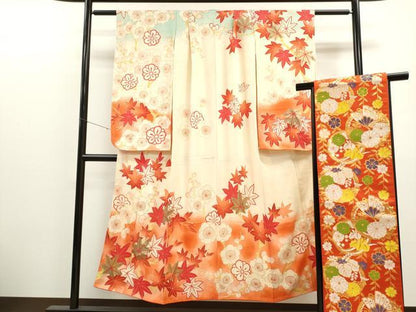 平和屋着物∵女の子 十三参り 子供 袋帯セット 草花文 暈し染め 金彩 逸品 CAAT6268ze