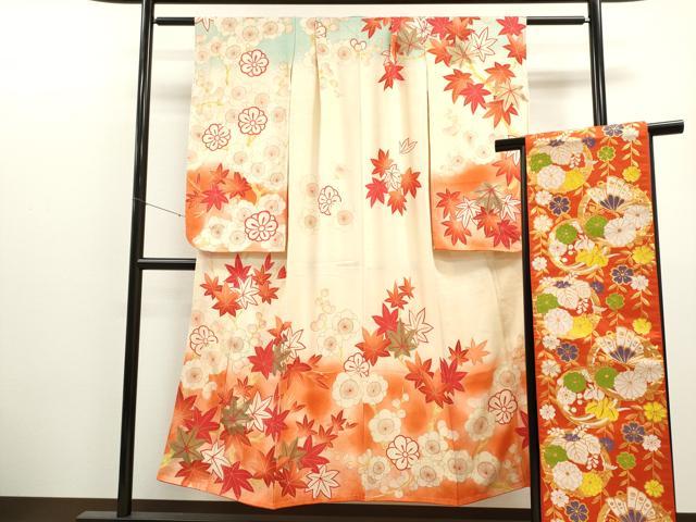 平和屋着物∵女の子 十三参り 子供 袋帯セット 草花文 暈し染め 金彩 逸品 CAAT6268ze