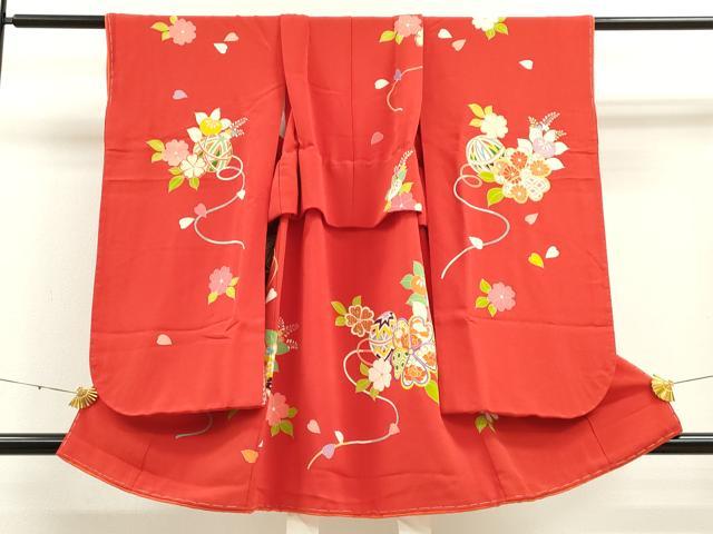 平和屋着物[]七五三　女の子　３歳　祝着　三つ身　駒刺繍　鞠草花文　鬼しぼ縮緬　金彩　逸品　CAAT6284ze