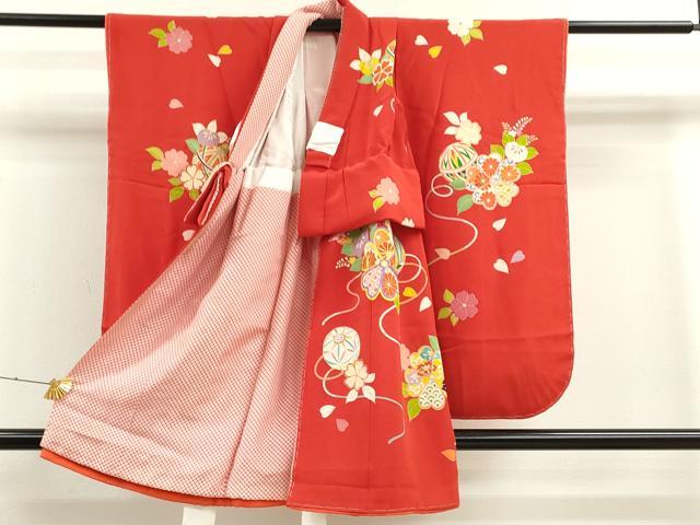 平和屋着物[]七五三　女の子　３歳　祝着　三つ身　駒刺繍　鞠草花文　鬼しぼ縮緬　金彩　逸品　CAAT6284ze
