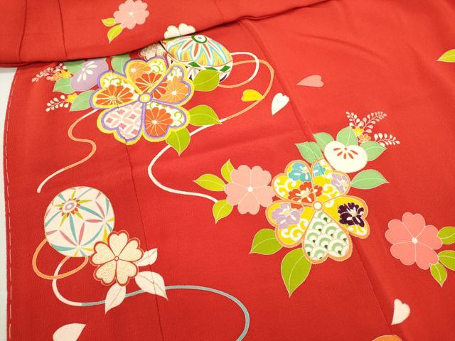 平和屋着物[]七五三　女の子　３歳　祝着　三つ身　駒刺繍　鞠草花文　鬼しぼ縮緬　金彩　逸品　CAAT6284ze