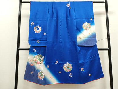 平和屋着物[]七五三　女の子　７歳　祝着　四つ身　草花舞蝶丸文　暈し染め　金彩　逸品　CAAT6296ze