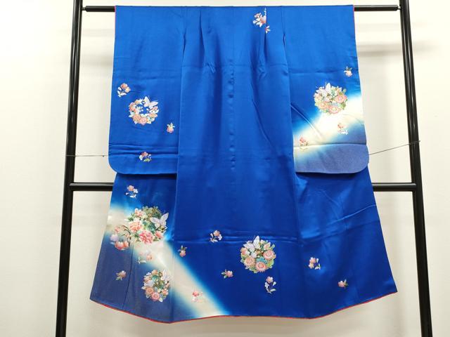 平和屋着物[]七五三　女の子　７歳　祝着　四つ身　草花舞蝶丸文　暈し染め　金彩　逸品　CAAT6296ze