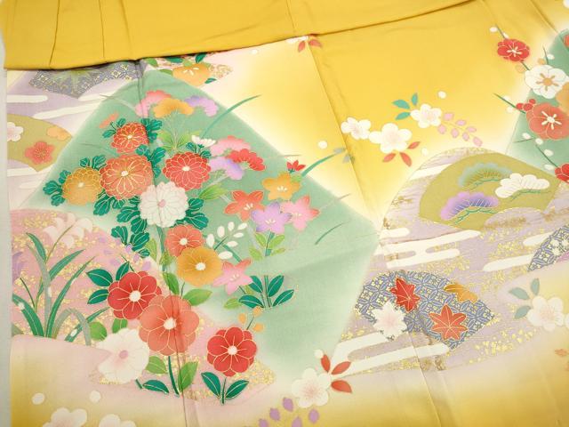 平和屋着物[]七五三　女の子　３歳　祝着　三つ身　長襦袢セット　駒刺繍　遠山草花文　暈し染め　金彩　逸品　CAAT6304ze