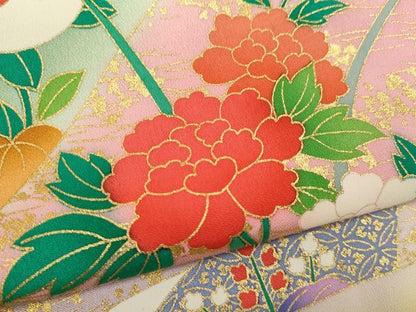 平和屋着物[]七五三　女の子　３歳　祝着　三つ身　長襦袢セット　駒刺繍　遠山草花文　暈し染め　金彩　逸品　CAAT6304ze