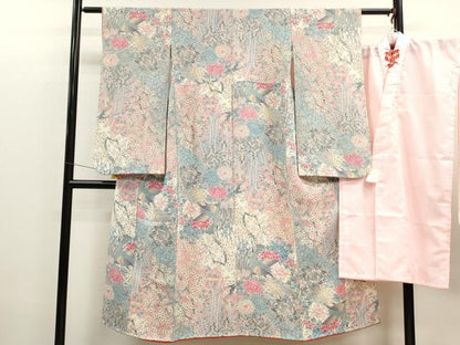 平和屋着物[]女の子　十三参り　子供　祝着・長襦袢セット　孔雀枝花文　鬼しぼ縮緬　逸品　CAAT6320ze
