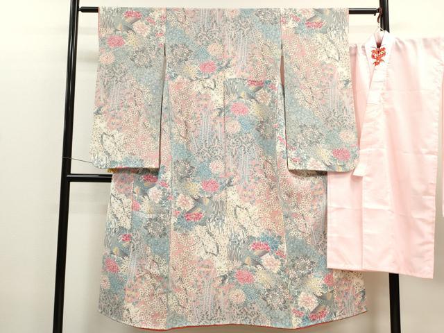 平和屋着物[]女の子　十三参り　子供　祝着・長襦袢セット　孔雀枝花文　鬼しぼ縮緬　逸品　CAAT6320ze