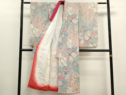 平和屋着物[]女の子　十三参り　子供　祝着・長襦袢セット　孔雀枝花文　鬼しぼ縮緬　逸品　CAAT6320ze