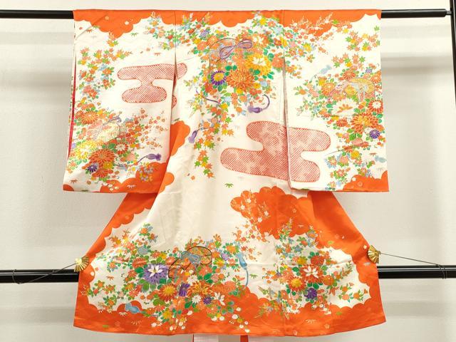 平和屋着物[]お宮参り　女の子　祝着　産着　初着　のしめ　駒刺繍　文箱草花文　逸品　CAAT6322ze