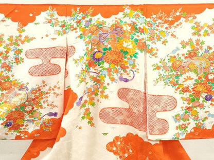 平和屋着物[]お宮参り　女の子　祝着　産着　初着　のしめ　駒刺繍　文箱草花文　逸品　CAAT6322ze