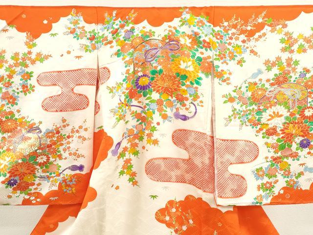 平和屋着物[]お宮参り　女の子　祝着　産着　初着　のしめ　駒刺繍　文箱草花文　逸品　CAAT6322ze