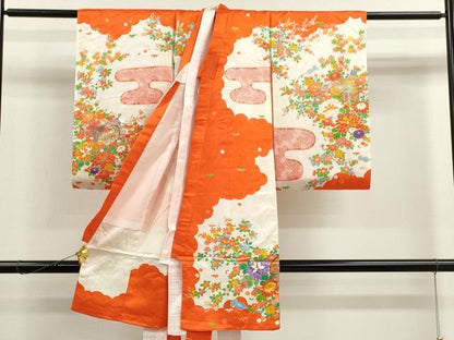 平和屋着物[]お宮参り　女の子　祝着　産着　初着　のしめ　駒刺繍　文箱草花文　逸品　CAAT6322ze