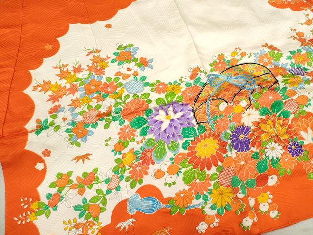 平和屋着物[]お宮参り　女の子　祝着　産着　初着　のしめ　駒刺繍　文箱草花文　逸品　CAAT6322ze
