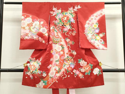 平和屋着物[]お宮参り　女の子　祝着　産着　初着　のしめ　花車吉祥文　暈し染め　金彩　洗える着物　CAAT6334ze