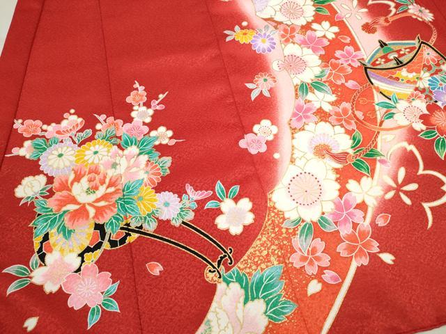 平和屋着物[]お宮参り　女の子　祝着　産着　初着　のしめ　花車吉祥文　暈し染め　金彩　洗える着物　CAAT6334ze