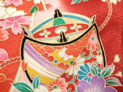平和屋着物[]お宮参り　女の子　祝着　産着　初着　のしめ　花車吉祥文　暈し染め　金彩　洗える着物　CAAT6334ze