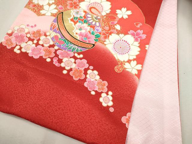 平和屋着物[]お宮参り　女の子　祝着　産着　初着　のしめ　花車吉祥文　暈し染め　金彩　洗える着物　CAAT6334ze