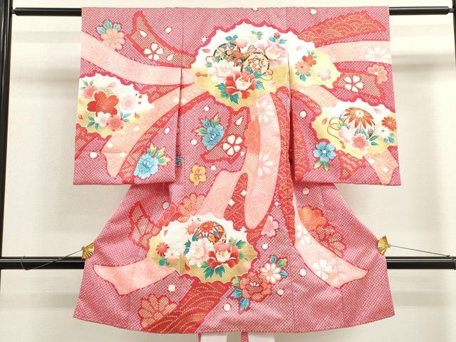平和屋着物[]お宮参り　女の子　祝着　産着　初着　のしめ　鼓熨斗鞠草花文　金彩　洗える着物　CAAT6336ze