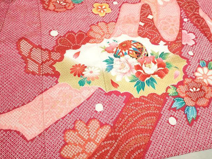 平和屋着物[]お宮参り　女の子　祝着　産着　初着　のしめ　鼓熨斗鞠草花文　金彩　洗える着物　CAAT6336ze