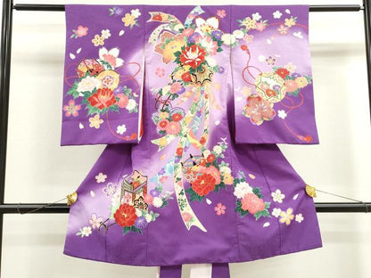平和屋着物[]お宮参り　女の子　祝着　産着　初着　のしめ　花車吉祥文　暈し染め　金彩　洗える着物　	CAAT6337ze