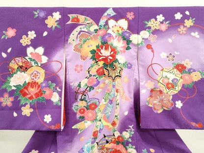 平和屋着物[]お宮参り　女の子　祝着　産着　初着　のしめ　花車吉祥文　暈し染め　金彩　洗える着物　	CAAT6337ze