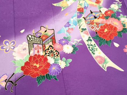 平和屋着物[]お宮参り　女の子　祝着　産着　初着　のしめ　花車吉祥文　暈し染め　金彩　洗える着物　	CAAT6337ze