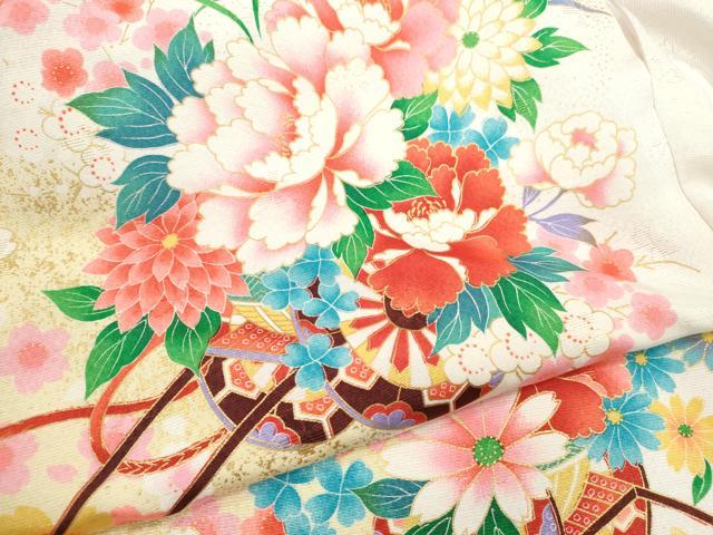平和屋着物[]お宮参り　女の子　祝着　産着　初着　のしめ　花車　鈴　金彩　洗える着物　CAAT6338ze