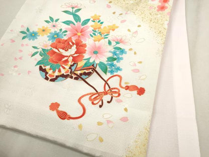 平和屋着物[]お宮参り　女の子　祝着　産着　初着　のしめ　花車　鈴　金彩　洗える着物　CAAT6338ze