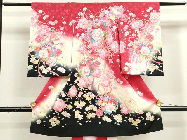 平和屋着物[]お宮参り　女の子　祝着　産着　初着　のしめ　雪輪鈴花束文　暈し染め　洗える着物　CAAT6339ze
