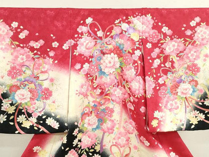 平和屋着物[]お宮参り　女の子　祝着　産着　初着　のしめ　雪輪鈴花束文　暈し染め　洗える着物　CAAT6339ze